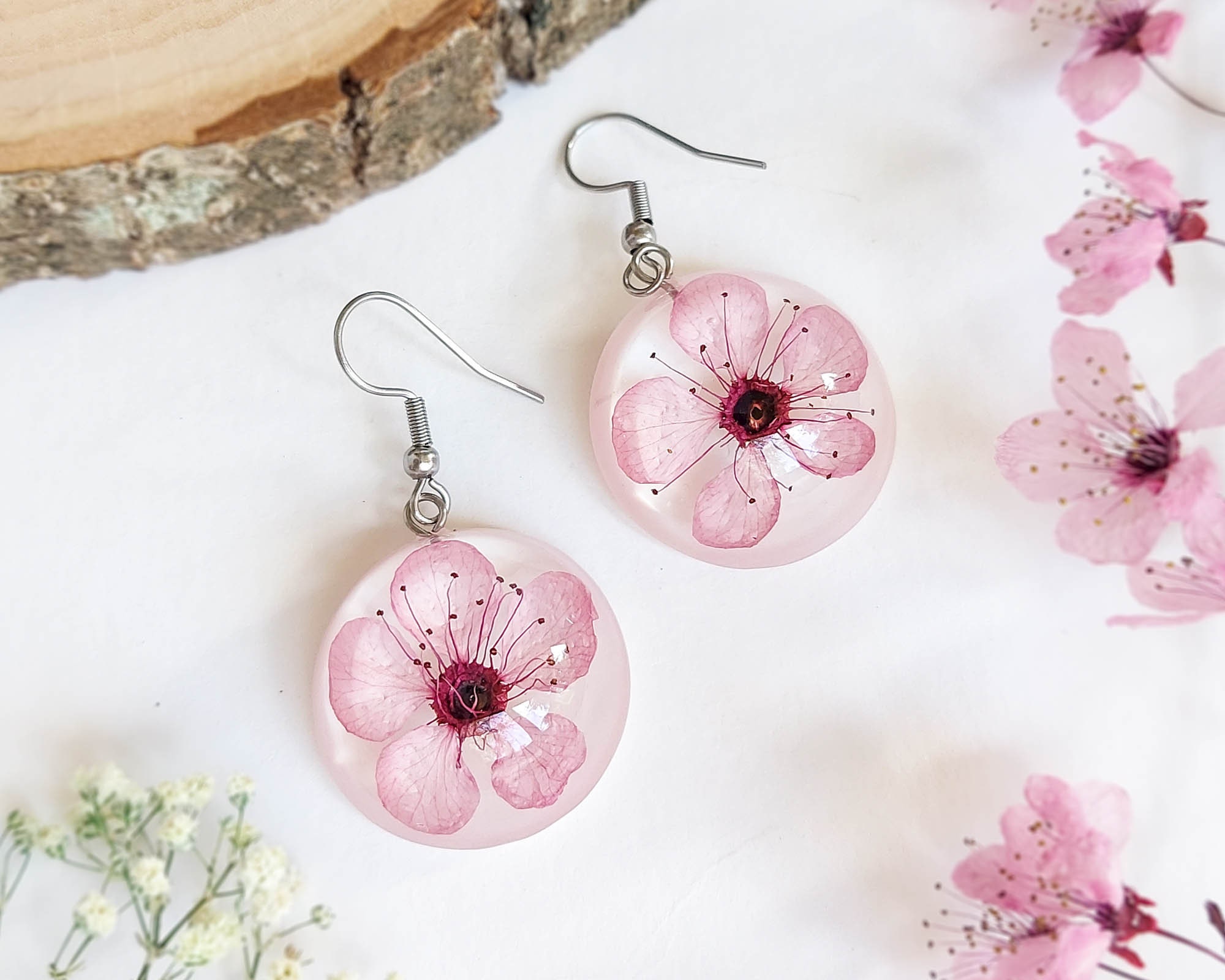 Pink flower earrings, sakura dangle earrings, flower dangle, botanical  earrings, flower earrings, korean earrings, cherry blossom earrings