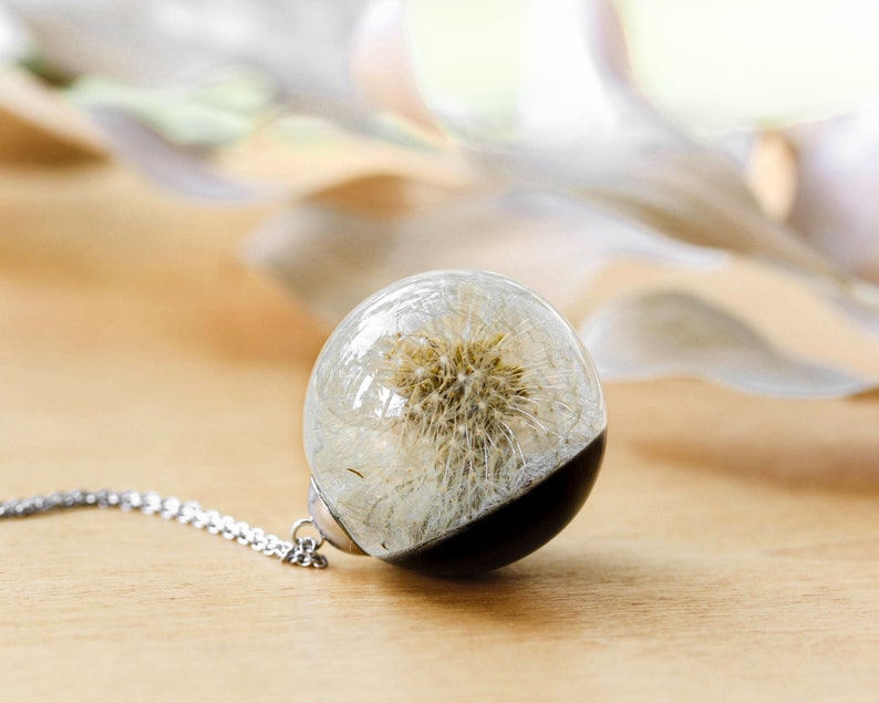 Resin Necklace, Real Dandelion Necklace, Resin sphere necklace, Meaningful gift for her, Resin necklace, Wish necklace, Dandelion jewelry image 5