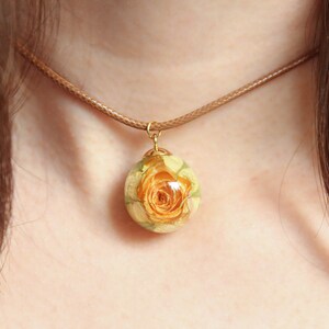 Yellow rose charm choker, Real flower necklace, Choker necklace adjustable, Boho flower jewelry, Yellow flower necklace, Rosebud necklace image 2