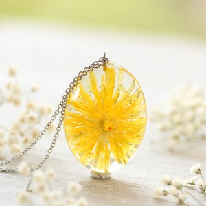 Yellow flower necklace, Real dandelion necklace, Birthday gifts, Yellow dandelion jewelry, Dandelion resin necklace, Resin flower necklace image 6