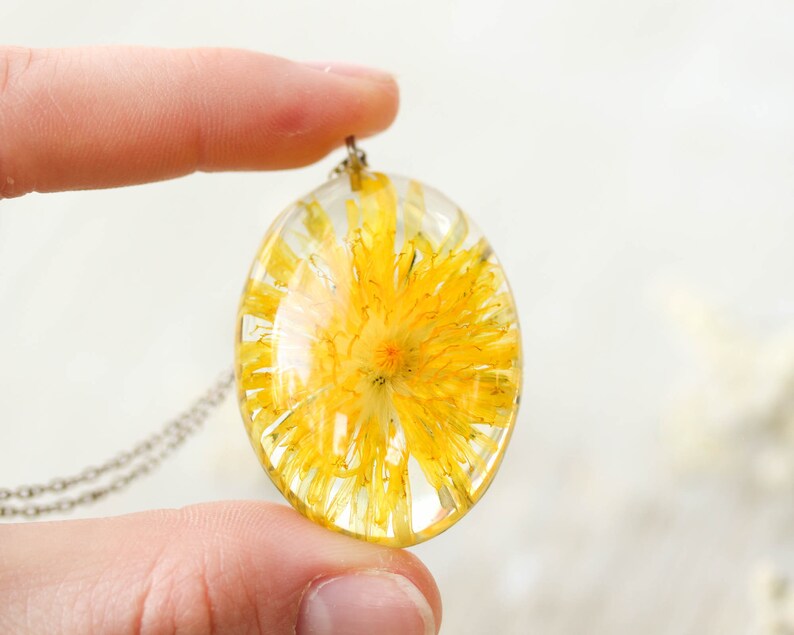 Yellow flower necklace, Real dandelion necklace, Birthday gifts, Yellow dandelion jewelry, Dandelion resin necklace, Resin flower necklace image 7