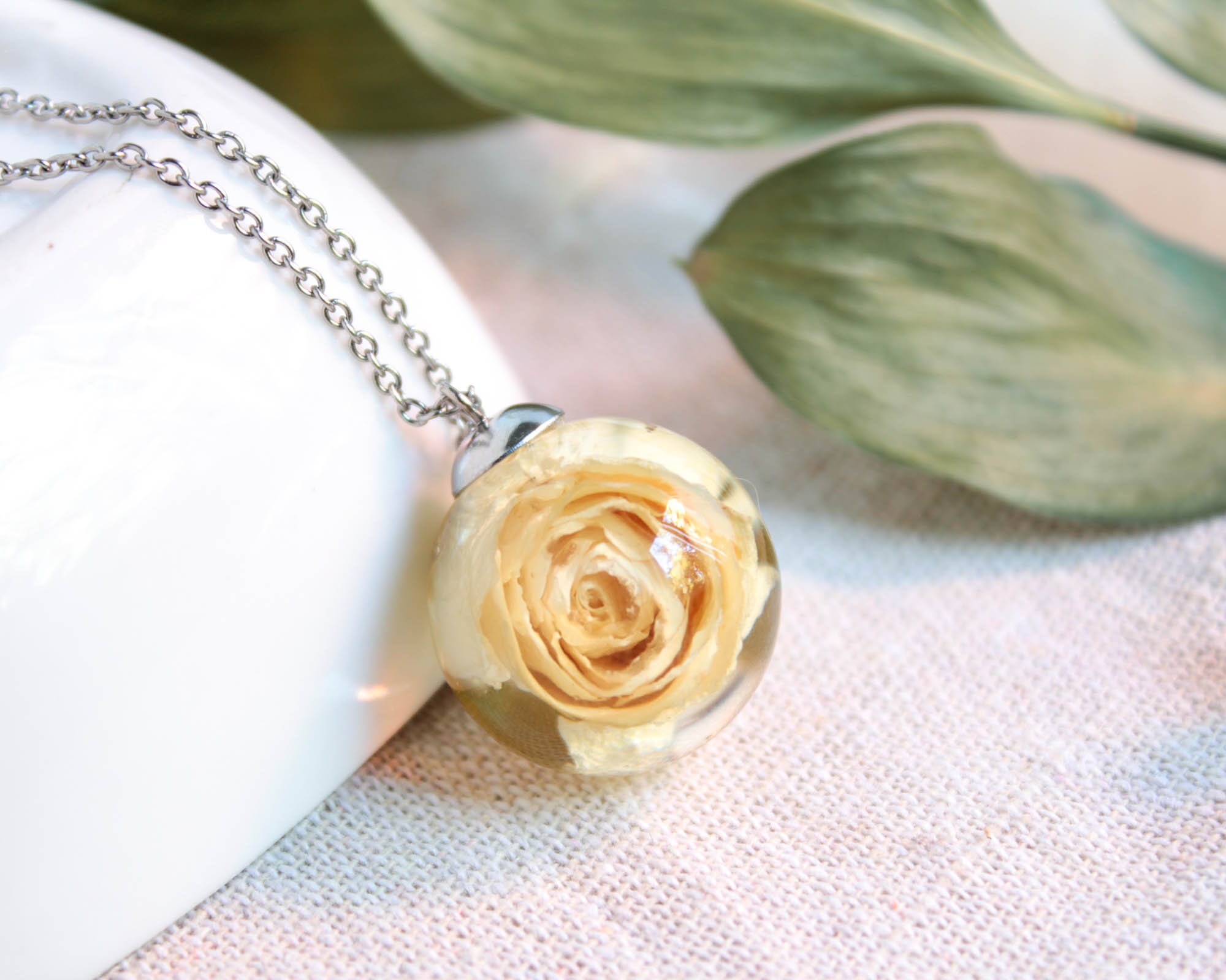 White Rose Flower Necklace Real Flower 