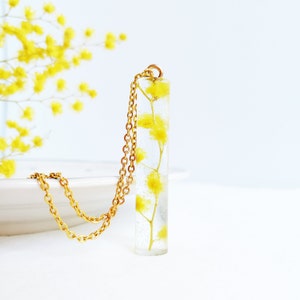 Real flower necklace, Crystal resin necklace, Mimosa necklace, Terrarium necklace Yellow flower jewelry Crystal necklace Real flower jewelry