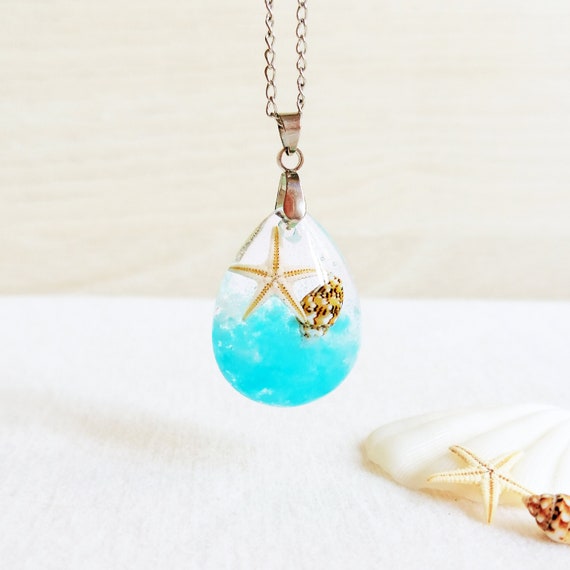 Aqua Blue Necklace Mermaid Tear 