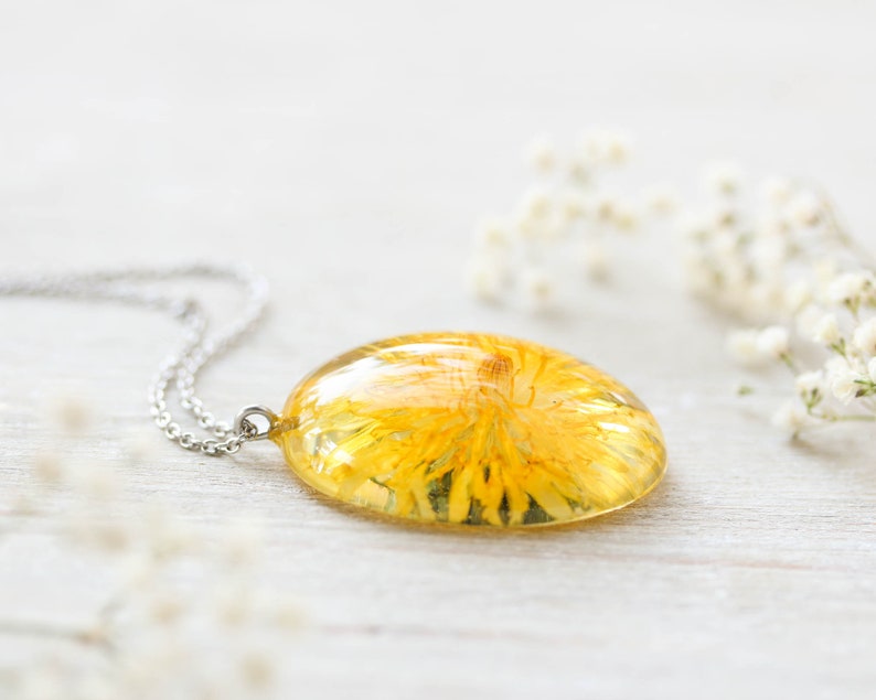 Yellow flower necklace, Real dandelion necklace, Birthday gifts, Yellow dandelion jewelry, Dandelion resin necklace, Resin flower necklace image 4