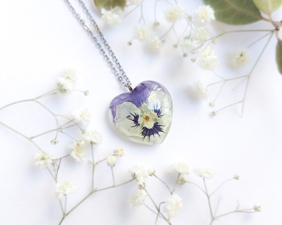 Violeta Cristal Corazón Collar Regalo en Caja De Dama De Honor Flores Niña Personalizado 