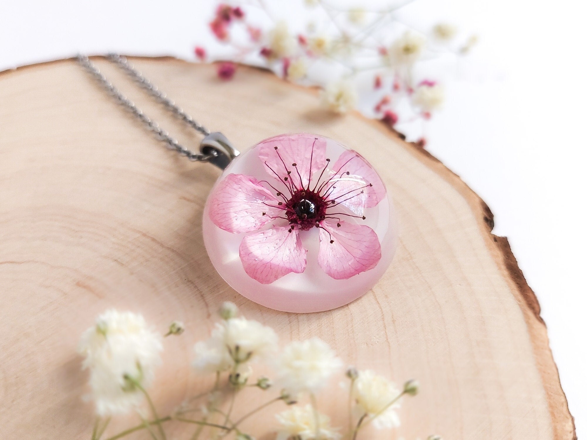 GOLD FLOWER NECKLACE Cherry Blossom Charm Pendant Matte Gold 