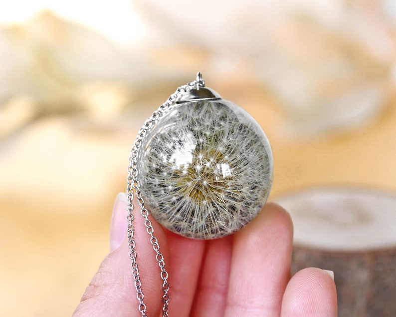 Resin Necklace, Real Dandelion Necklace, Resin sphere necklace, Meaningful gift for her, Resin necklace, Wish necklace, Dandelion jewelry image 8