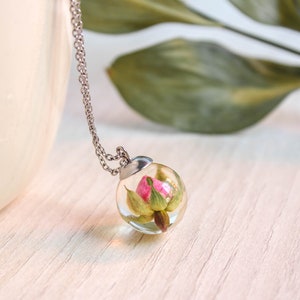 Cute rose necklace, Tiny flower necklace, Real flower necklace, Dainty pink necklace, Cute gift for girlfriend, Floral pendant necklace image 4