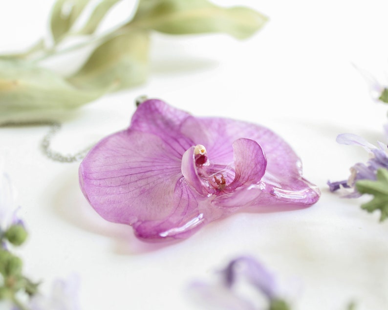 Real flower necklace, Pressed orchid necklace, Orchid jewelry for women, Large choker necklace, Statement flower necklace, Gifts for women image 6
