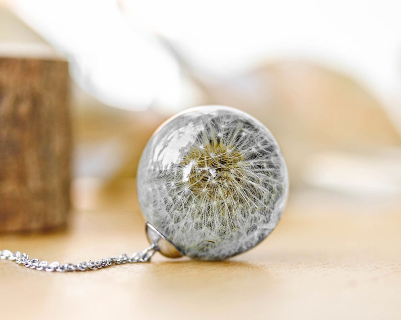 Resin Necklace, Real Dandelion Necklace, Resin sphere necklace, Meaningful gift for her, Resin necklace, Wish necklace, Dandelion jewelry image 7