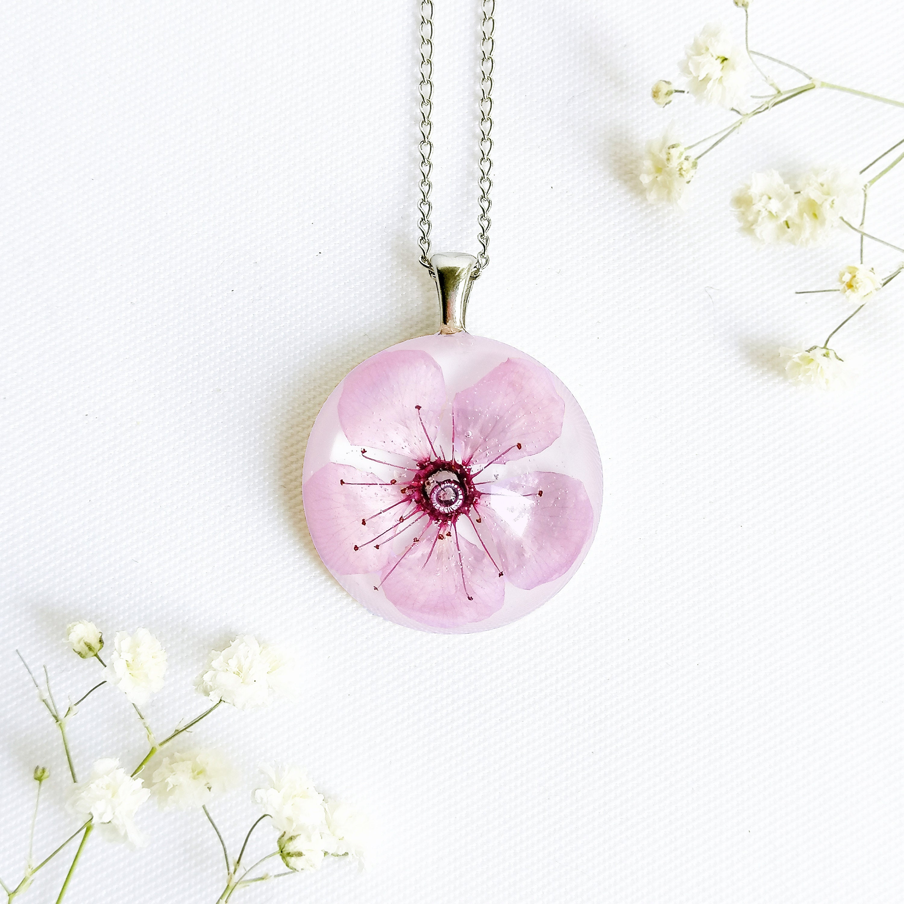 Custom cherry blossom necklace Pressed flower resin jewelry Etsy