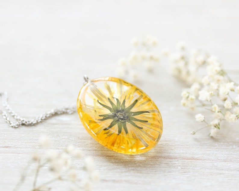 Yellow flower necklace, Real dandelion necklace, Birthday gifts, Yellow dandelion jewelry, Dandelion resin necklace, Resin flower necklace image 5