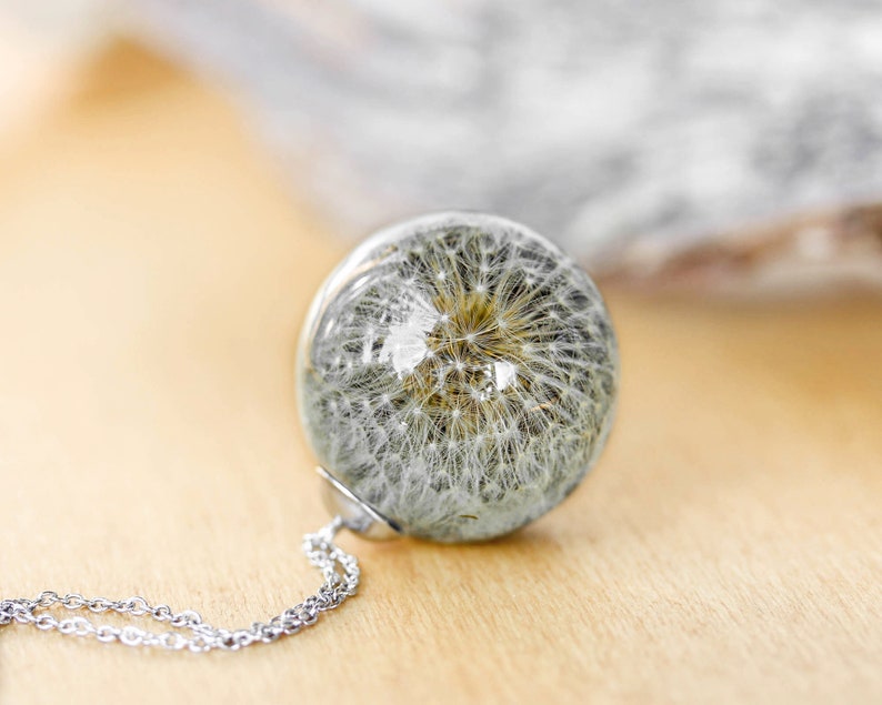 Resin Necklace, Real Dandelion Necklace, Resin sphere necklace, Meaningful gift for her, Resin necklace, Wish necklace, Dandelion jewelry image 2