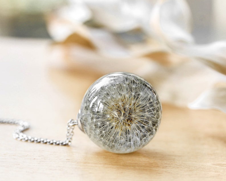 Resin Necklace, Real Dandelion Necklace, Resin sphere necklace, Meaningful gift for her, Resin necklace, Wish necklace, Dandelion jewelry image 4