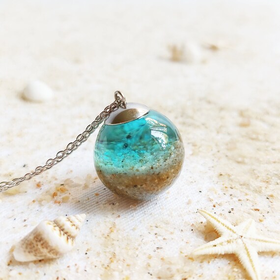 Blue Beach Necklace Ocean Inspired Jewelry Sand Necklace for Woman Blue Sea Necklace Beach Wedding Necklace Ocean Blue Necklace Etsy
