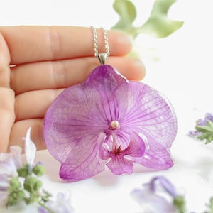 Real flower necklace, Pressed orchid necklace, Orchid jewelry for women, Large choker necklace, Statement flower necklace, Gifts for women image 7