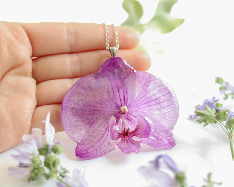 Real flower necklace, Pressed orchid necklace, Orchid jewelry for women, Large choker necklace, Statement flower necklace, Gifts for women image 7