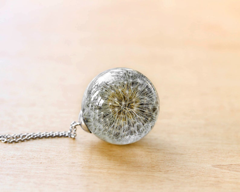 Resin Necklace, Real Dandelion Necklace, Resin sphere necklace, Meaningful gift for her, Resin necklace, Wish necklace, Dandelion jewelry image 1