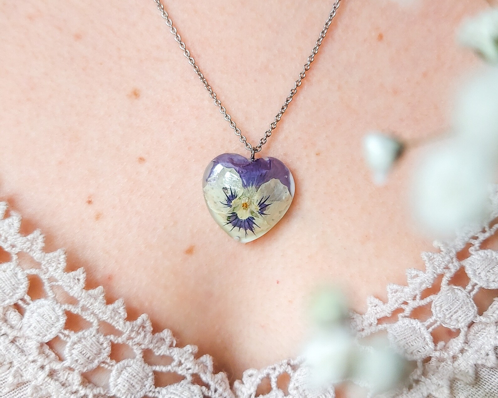 Violet Flower Necklace Real Pansy Flower Necklace Light Etsy