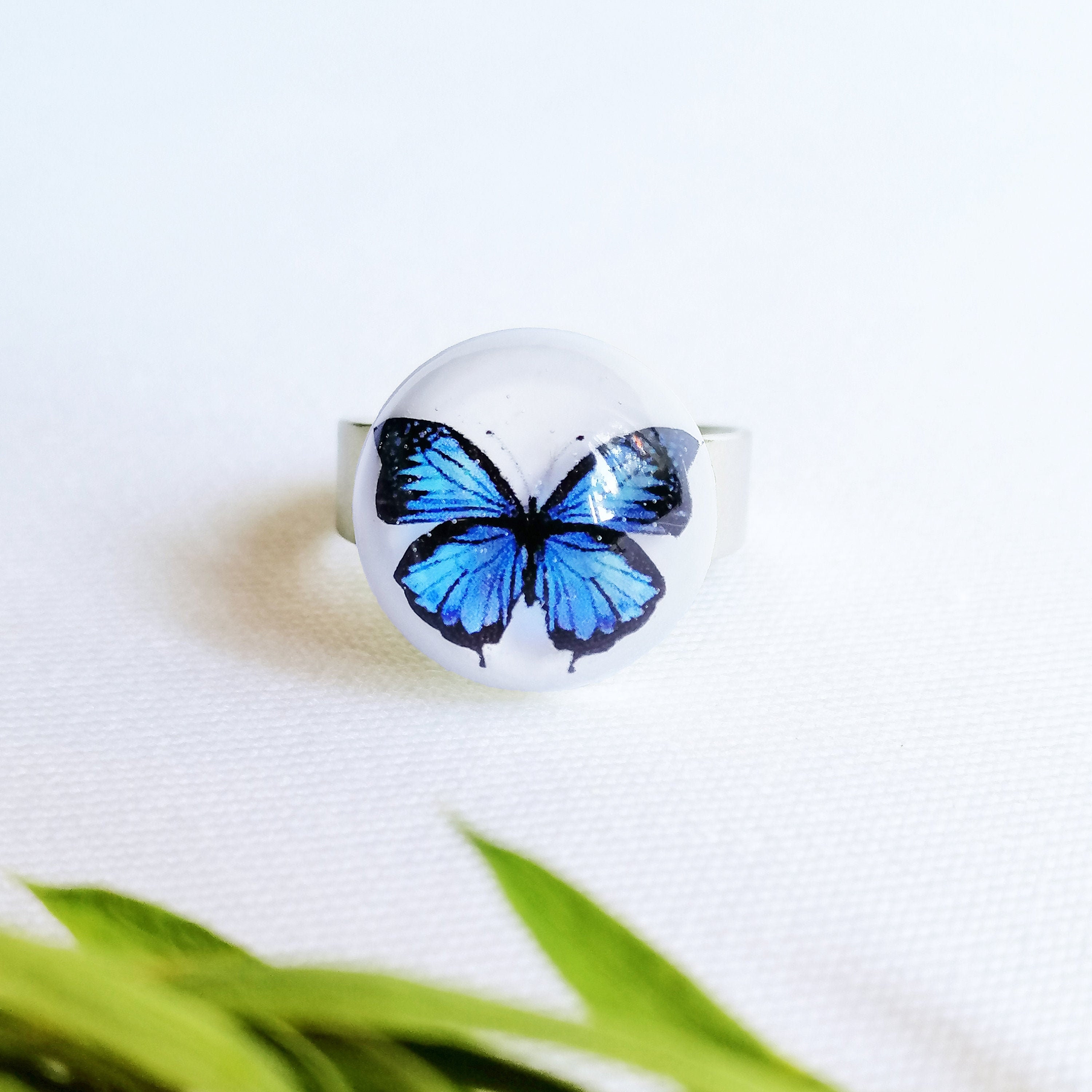 Blue Butterfly Ring Morpho Butterfly Ring Tiny Butterfly Etsy UK
