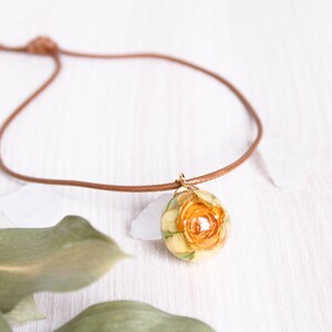 Yellow rose charm choker, Real flower necklace, Choker necklace adjustable, Boho flower jewelry, Yellow flower necklace, Rosebud necklace image 3