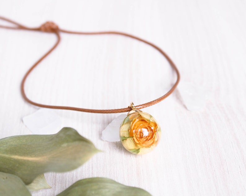 Yellow rose charm choker, Real flower necklace, Choker necklace adjustable, Boho flower jewelry, Yellow flower necklace, Rosebud necklace image 3