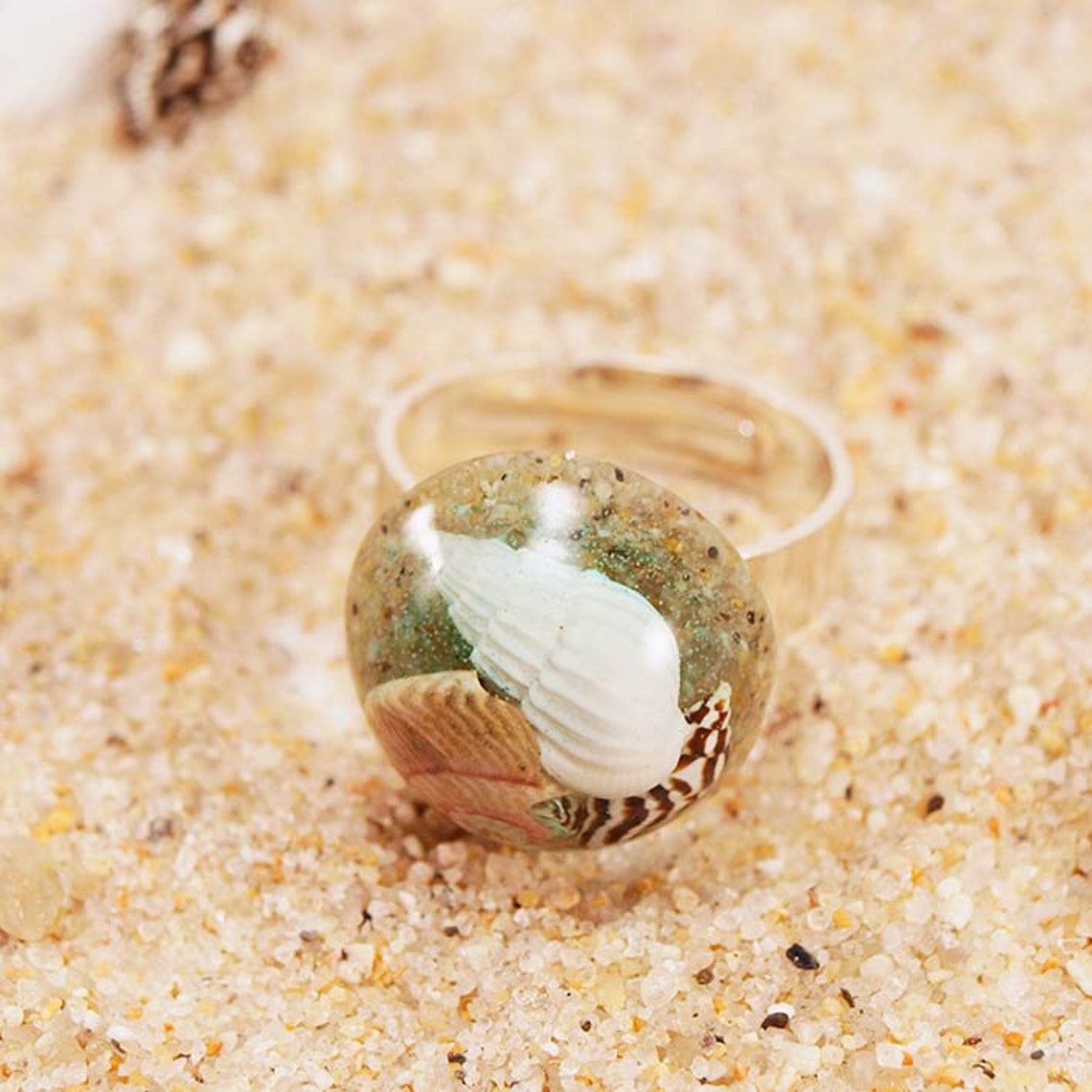 Real Seashells Ring Sand Jewelry Terrarium Ring Mermaid Etsy