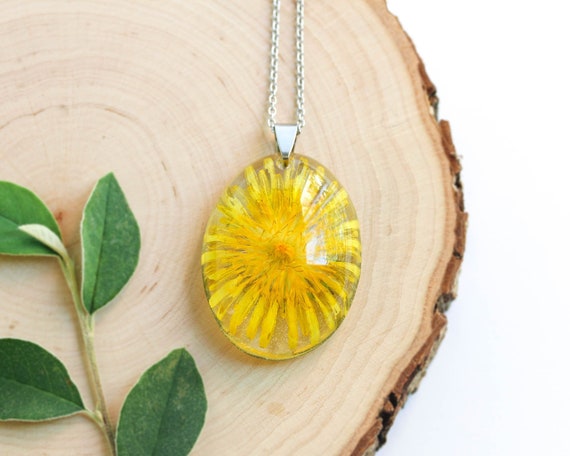 Wild Flower Necklace Pressed Dandelion Flower Necklace Meadow