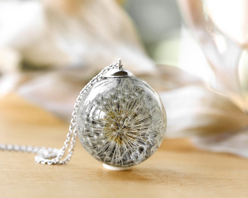 Resin Necklace, Real Dandelion Necklace, Resin sphere necklace, Meaningful gift for her, Resin necklace, Wish necklace, Dandelion jewelry image 3