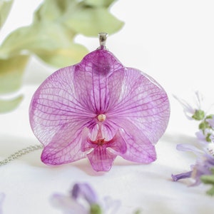 Real flower necklace, Pressed orchid necklace, Orchid jewelry for women, Large choker necklace, Statement flower necklace, Gifts for women image 5