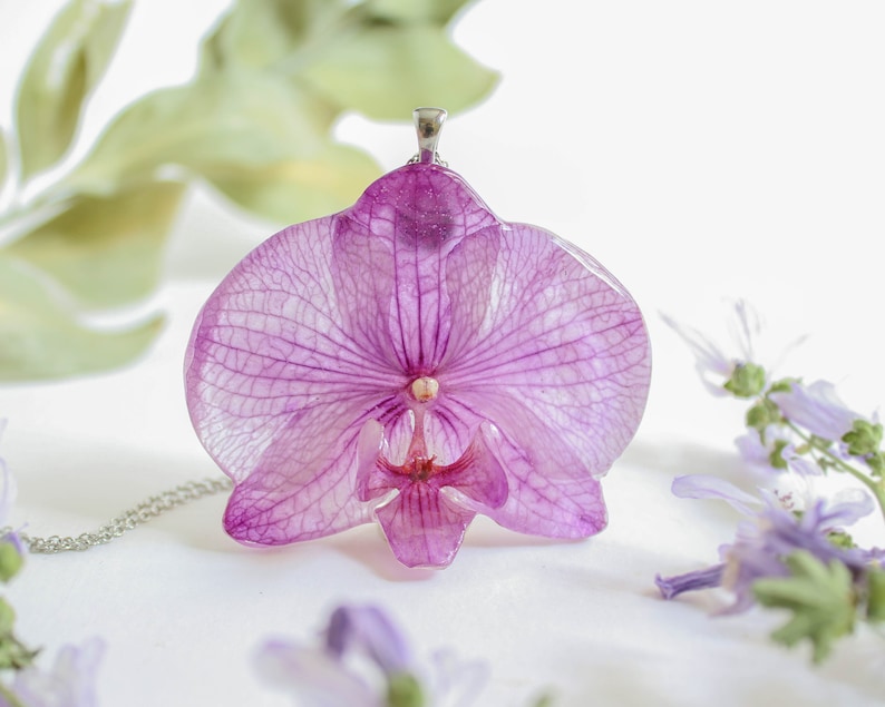 Real flower necklace, Pressed orchid necklace, Orchid jewelry for women, Large choker necklace, Statement flower necklace, Gifts for women image 5