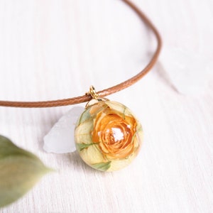 Yellow rose charm choker, Real flower necklace, Choker necklace adjustable, Boho flower jewelry, Yellow flower necklace, Rosebud necklace image 4