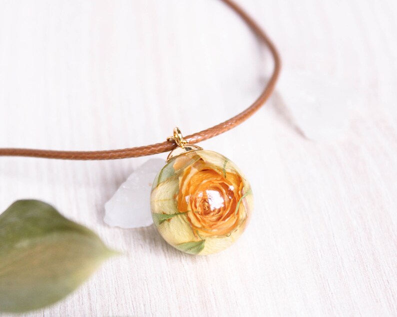 Yellow rose charm choker, Real flower necklace, Choker necklace adjustable, Boho flower jewelry, Yellow flower necklace, Rosebud necklace image 4