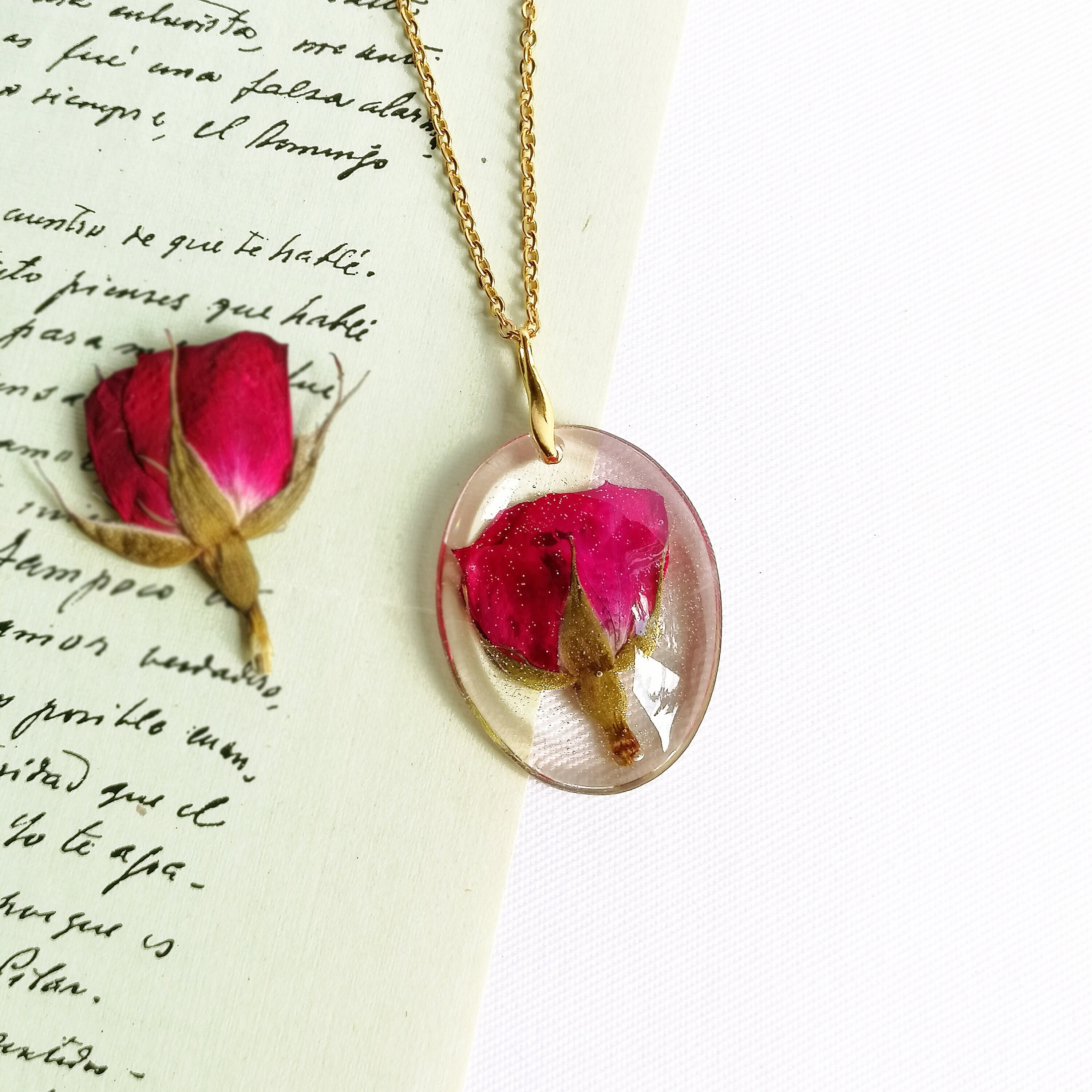 Pressed Rose Necklace Romantic Gift for 