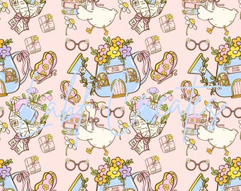 Bookish Goose Seamless Pattern: Reading Animal Design (PNG Digital Download)