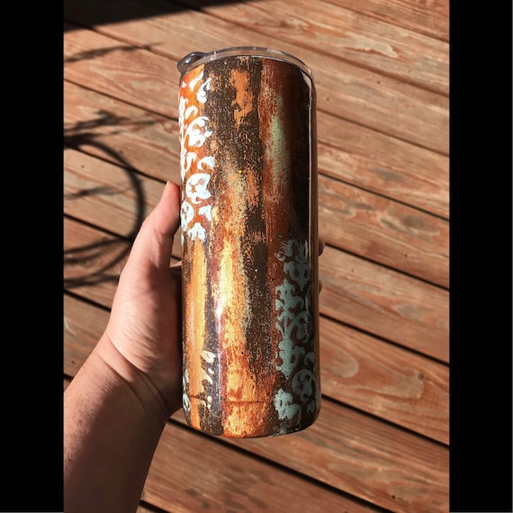 DISTRESSED GLITTER TUMBLER // Rust Tumbler // Custom Tumbler Etsy