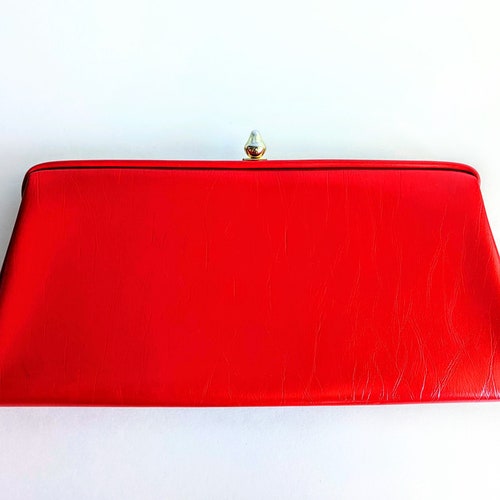 Red Leather Envelope Clutch Handbag With a Swirl - Etsy
