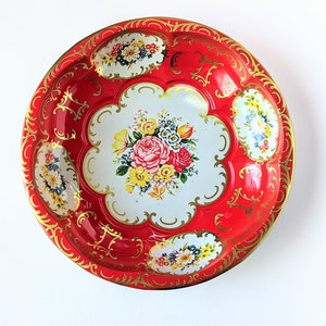 Vintage 1971 Daher Decorated Ware Floral Tin Bowl (Red Bouquet)