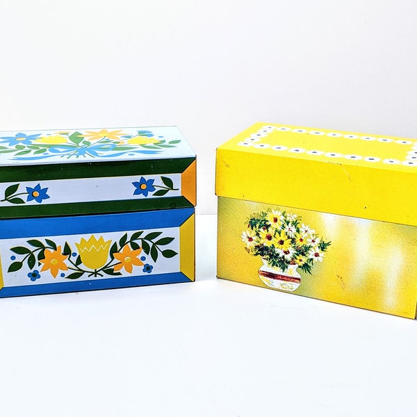 Vintage Tin Recipe Boxes: Ohio Art Co. Floral Design and Sydicate Mfg. Co