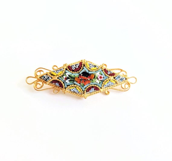 Italian Micro Mosaic Rose Brooch - image 1