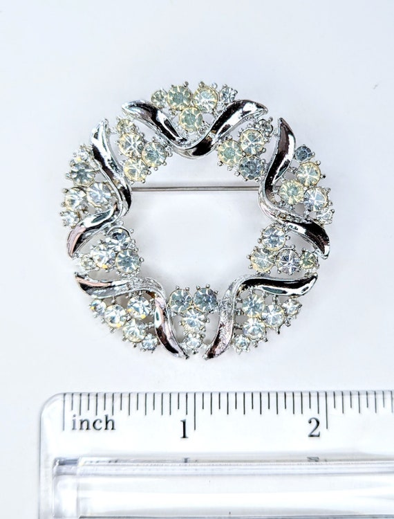 Sparkling Clear Rhinestone Silver Tone Ribbon Wre… - image 3