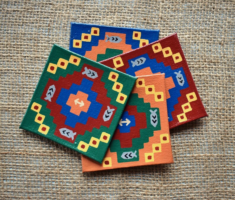 Canvas Santa Fe >> Canvas Painted Coasters The Santa Fe Collection Etsy Canvas Santa Fe >> Canvas Painted Coasters The Santa Fe Collection Etsy