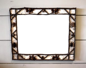 Adirondack Birch and Wood Mirror 27