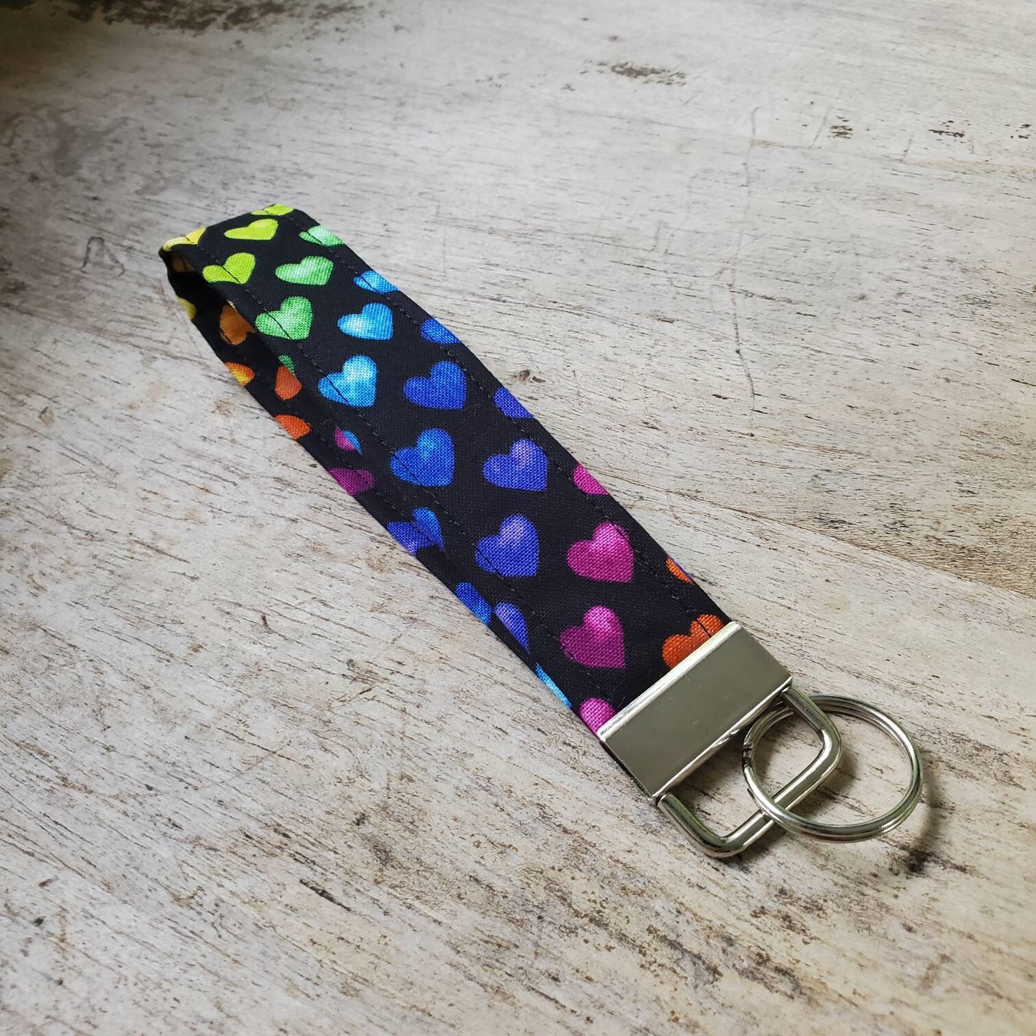 Rainbow Heart Wristlet Key Fob, Rainbow Love Keychain, Gift for