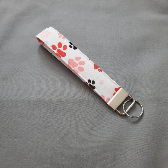 Cat Key Wrist Strap Wristlet Key Fob, Key Ring, Keychain, Over the Wrist Key Fob, Hands Free Key  Fob, Paw Print Cat Dog Fabric Key Fob, Keychain Wrist Strap