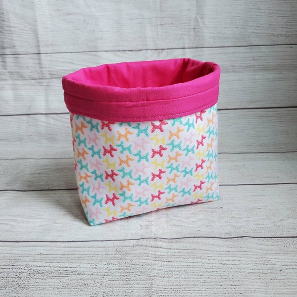 Balloon animal dog basket bag bin, reversible fabric bag, fabric bucket, storage container, small fabric basket, gift basket for birthday