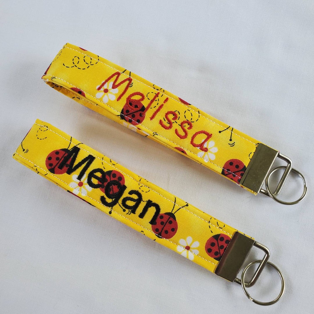 Custom Embroidered Wristlet Key Fob Keychain Lady Bug Print Etsy