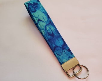 Wristlet Key Fob, Key Ring, Keychain, Over the Wrist Key Fob, Hands Free Key Fob, Blue Fabric, Keychain Wrist Strap, Stocking Stuffer