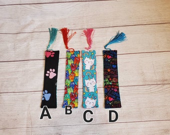 Novelty cat themed bookmark with tassel, gift for book lover, page marker, reader gift, cat lovers gift, book club gift, fabric marker